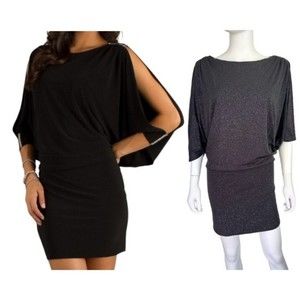 Betsy & Adam Cocktail Dress Size 10 Modest Cut 3/4 Sleeves Boat Neck Rhinestones